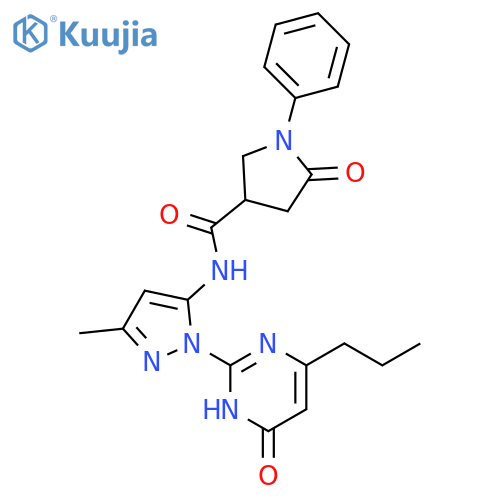 N-[3-methyl-1-(6-oxo-4-propyl-1,6-dihydropyrimidin-2-yl)-1H-pyrazol-5-yl]-5-oxo-1-phenylpyrrolidine-3-carboxamide structure