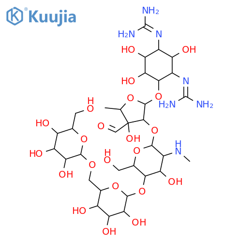 D-Streptamine, O-a-D-mannopyranosyl-(1®6)-O-b-D-mannopyranosyl-(1®4)-O-2-deoxy-2-(methylamino)-a-L-glucopyranosyl-(1®2)-O-5-deoxy-3-C-formyl-a-L-lyxofuranosyl-(1®4)-N,N'-bis(aminoiminomethyl)-(9CI) structure