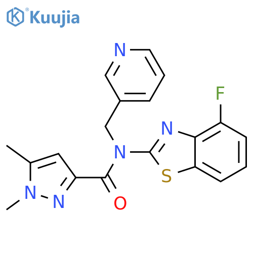 N-(4-fluoro-1,3-benzothiazol-2-yl)-1,5-dimethyl-N-[(pyridin-3-yl)methyl]-1H-pyrazole-3-carboxamide structure