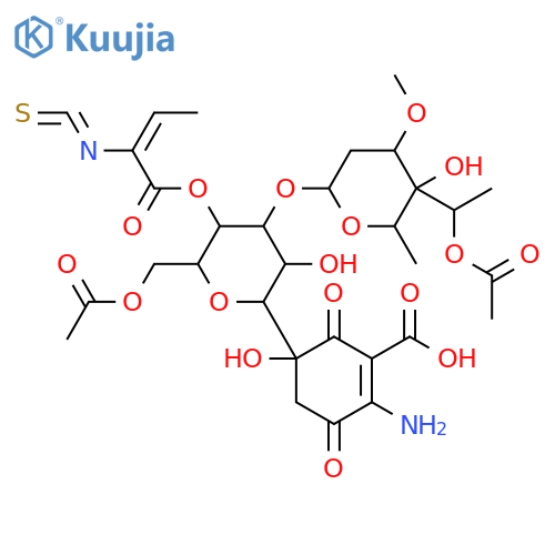 1-Cyclohexene-1-carboxylicacid, 5-[6-O-acetyl-3-O-[4-C-[(S)-1-(acetyloxy)ethyl]-2,6-dideoxy-3-O-methyl-a-L-lyxo-hexopyranosyl]-4-O-[(Z)-2-isothiocyanato-1-oxo-2-buten-1-yl]-b-D-allopyranosyl]-2-amino-5-hydroxy-3,6-dioxo- structure