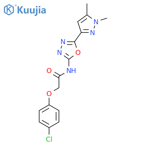 2-(4-chlorophenoxy)-N-[5-(1,5-dimethyl-1H-pyrazol-3-yl)-1,3,4-oxadiazol-2-yl]acetamide structure