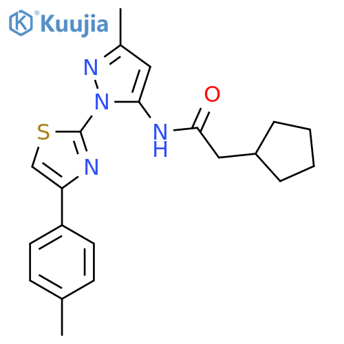 2-cyclopentyl-N-{3-methyl-1-[4-(4-methylphenyl)-1,3-thiazol-2-yl]-1H-pyrazol-5-yl}acetamide structure