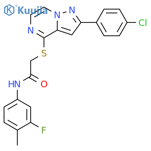 2-{[2-(4-chlorophenyl)pyrazolo[1,5-a]pyrazin-4-yl]sulfanyl}-N-(3-fluoro-4-methylphenyl)acetamide structure
