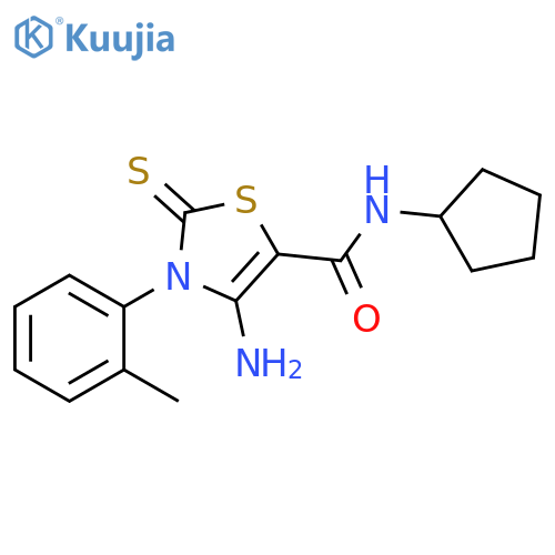 4-amino-N-cyclopentyl-3-(2-methylphenyl)-2-sulfanylidene-2,3-dihydro-1,3-thiazole-5-carboxamide structure