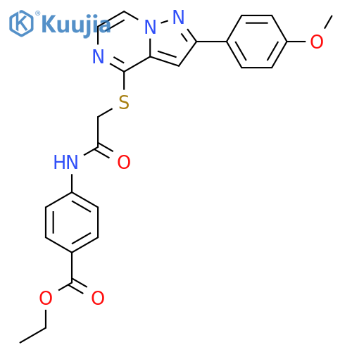 ethyl 4-(2-{[2-(4-methoxyphenyl)pyrazolo[1,5-a]pyrazin-4-yl]sulfanyl}acetamido)benzoate structure