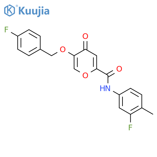 N-(3-fluoro-4-methylphenyl)-5-[(4-fluorophenyl)methoxy]-4-oxo-4H-pyran-2-carboxamide structure