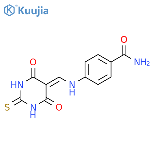 4-{[(4,6-dioxo-2-sulfanylidene-1,3-diazinan-5-ylidene)methyl]amino}benzamide structure