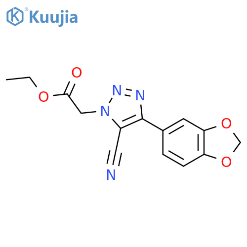 Ethyl 2-(4-benzo[d]1,3-dioxolen-5-yl-5-nitrilo-1,2,3-triazolyl)acetate structure