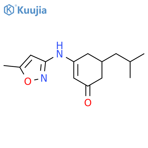 3-[(5-methyl-1,2-oxazol-3-yl)amino]-5-(2-methylpropyl)cyclohex-2-en-1-one structure