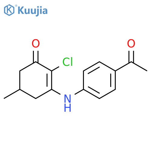 3-[(4-acetylphenyl)amino]-2-chloro-5-methylcyclohex-2-en-1-one structure