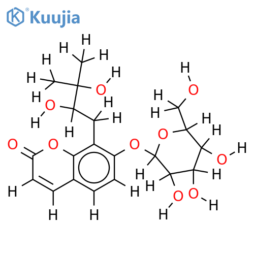 (2'R)-7-hydroxy-8-(2',3'-dihydroxy-3'-methylbutyl)coumarin 7-O-beta-D-glucopyranoside structure