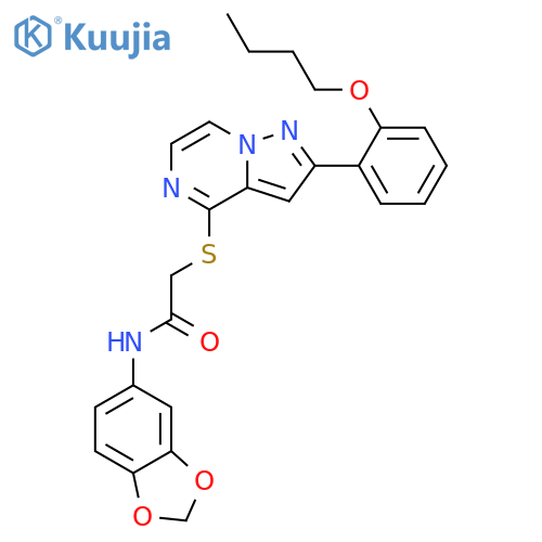 N-(2H-1,3-benzodioxol-5-yl)-2-{[2-(2-butoxyphenyl)pyrazolo[1,5-a]pyrazin-4-yl]sulfanyl}acetamide structure