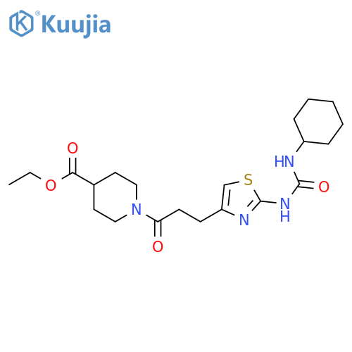 ethyl 1-(3-{2-[(cyclohexylcarbamoyl)amino]-1,3-thiazol-4-yl}propanoyl)piperidine-4-carboxylate structure