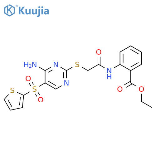 ethyl 2-(2-{[4-amino-5-(thiophene-2-sulfonyl)pyrimidin-2-yl]sulfanyl}acetamido)benzoate structure