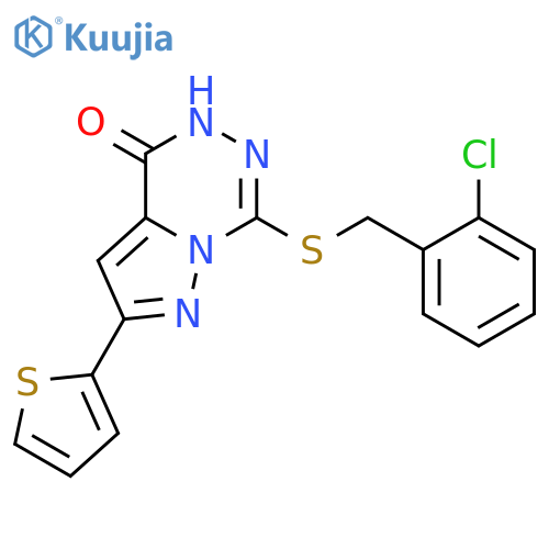 7-{[(2-chlorophenyl)methyl]sulfanyl}-2-(thiophen-2-yl)-4H,5H-pyrazolo[1,5-d][1,2,4]triazin-4-one structure