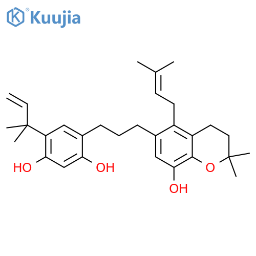 1,3-Benzenediol,4-[3-[3,4-dihydro-8-hydroxy-2,2-dimethyl-5-(3-methyl-2-buten-1-yl)-2H-1-benzopyran-6-yl]propyl]-6-(1,1-dimethyl-2-propen-1-yl)- structure