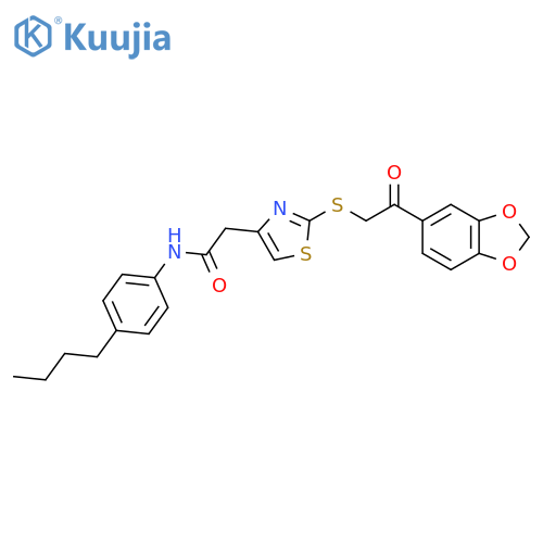 2-(2-{[2-(2H-1,3-benzodioxol-5-yl)-2-oxoethyl]sulfanyl}-1,3-thiazol-4-yl)-N-(4-butylphenyl)acetamide structure