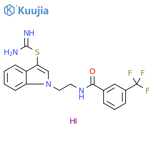 N-{2-[3-(carbamimidoylsulfanyl)-1H-indol-1-yl]ethyl}-3-(trifluoromethyl)benzamide hydroiodide structure