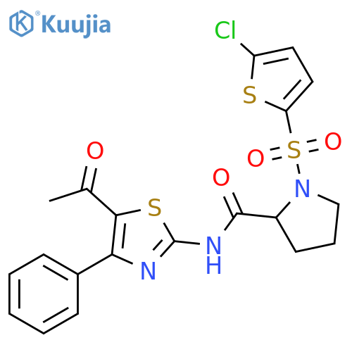 N-(5-acetyl-4-phenyl-1,3-thiazol-2-yl)-1-[(5-chlorothiophen-2-yl)sulfonyl]pyrrolidine-2-carboxamide structure