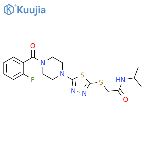 2-({5-4-(2-fluorobenzoyl)piperazin-1-yl-1,3,4-thiadiazol-2-yl}sulfanyl)-N-(propan-2-yl)acetamide structure