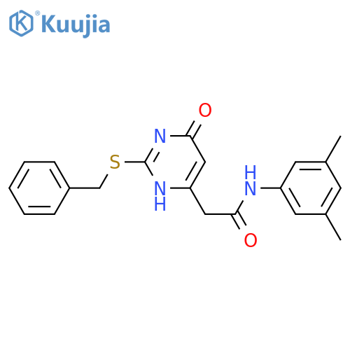 2-[2-(benzylsulfanyl)-6-oxo-1,6-dihydropyrimidin-4-yl]-N-(3,5-dimethylphenyl)acetamide structure