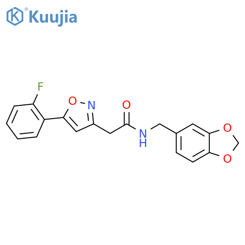 N-(2H-1,3-benzodioxol-5-yl)methyl-2-5-(2-fluorophenyl)-1,2-oxazol-3-ylacetamide structure