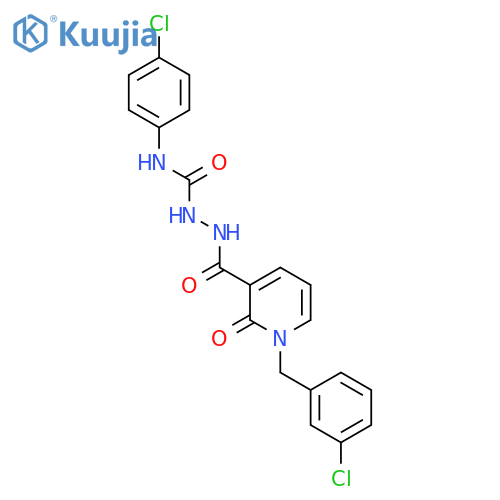 N-{(4-chlorophenyl)carbamoylamino}-1-(3-chlorophenyl)methyl-2-oxo-1,2-dihydropyridine-3-carboxamide structure