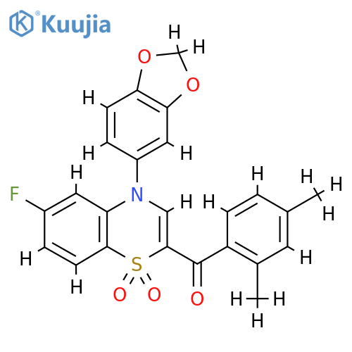 4-(2H-1,3-benzodioxol-5-yl)-2-(2,4-dimethylbenzoyl)-6-fluoro-4H-1lambda6,4-benzothiazine-1,1-dione structure