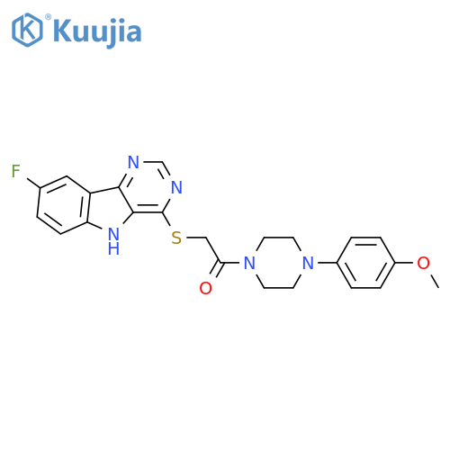 2-({8-fluoro-5H-pyrimido[5,4-b]indol-4-yl}sulfanyl)-1-[4-(4-methoxyphenyl)piperazin-1-yl]ethan-1-one structure