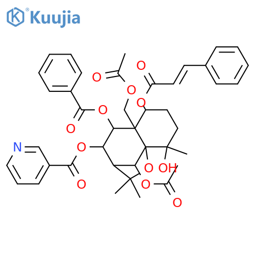 3-Pyridinecarboxylicacid,(3R,4R,5S,5aS,6S,9S,9aS,10R)-10-(acetyloxy)-5a-[(acetyloxy)methyl]-5-(benzoyloxy)octahydro-9-hydroxy-2,2,9-trimethyl-6-[[(2Z)-1-oxo-3-phenyl-2-propen-1-yl]oxy]-2H-3,9a-methano-1-benzoxepin-4-ylester structure