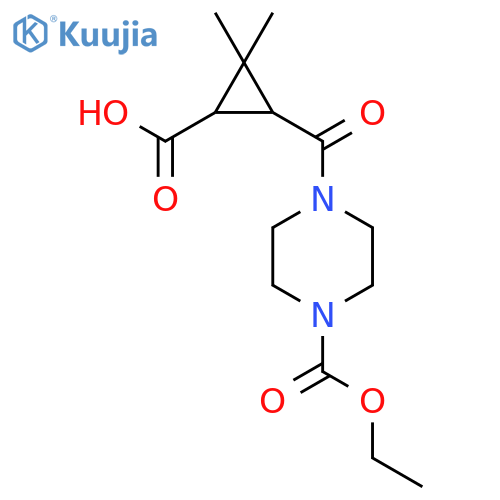 3-{[4-(Ethoxycarbonyl)piperazin-1-yl]carbonyl}-2,2-dimethylcyclopropanecarboxylic acid structure