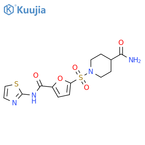 1-({5-(1,3-thiazol-2-yl)carbamoylfuran-2-yl}sulfonyl)piperidine-4-carboxamide structure