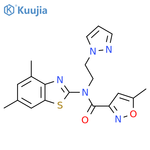 N-(4,6-dimethyl-1,3-benzothiazol-2-yl)-5-methyl-N-2-(1H-pyrazol-1-yl)ethyl-1,2-oxazole-3-carboxamide structure