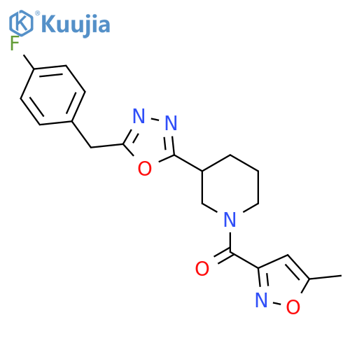 3-{5-(4-fluorophenyl)methyl-1,3,4-oxadiazol-2-yl}-1-(5-methyl-1,2-oxazole-3-carbonyl)piperidine structure