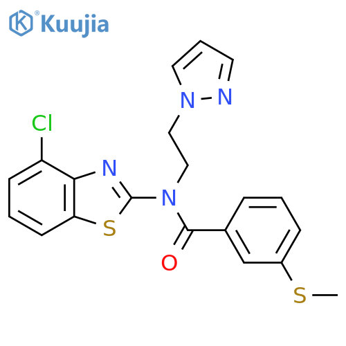 N-(4-chloro-1,3-benzothiazol-2-yl)-3-(methylsulfanyl)-N-2-(1H-pyrazol-1-yl)ethylbenzamide structure