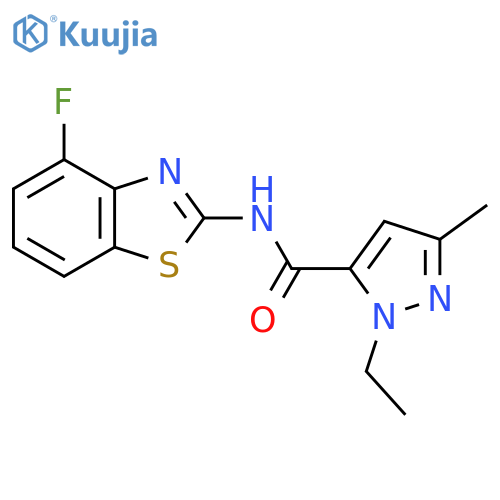 1-ethyl-N-(4-fluoro-1,3-benzothiazol-2-yl)-3-methyl-1H-pyrazole-5-carboxamide structure