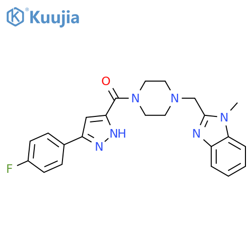 2-({4-3-(4-fluorophenyl)-1H-pyrazole-5-carbonylpiperazin-1-yl}methyl)-1-methyl-1H-1,3-benzodiazole structure