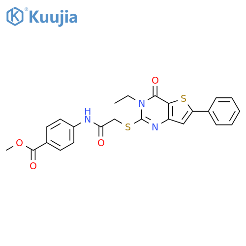 methyl 4-[2-({3-ethyl-4-oxo-6-phenyl-3H,4H-thieno[3,2-d]pyrimidin-2-yl}sulfanyl)acetamido]benzoate structure