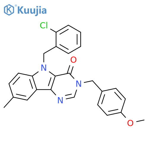 5-[(2-chlorophenyl)methyl]-3-[(4-methoxyphenyl)methyl]-8-methyl-3H,4H,5H-pyrimido[5,4-b]indol-4-one structure