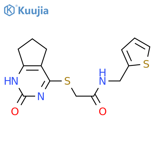 2-({2-oxo-1H,2H,5H,6H,7H-cyclopenta[d]pyrimidin-4-yl}sulfanyl)-N-[(thiophen-2-yl)methyl]acetamide structure