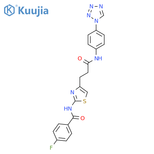 4-fluoro-N-4-(2-{4-(1H-1,2,3,4-tetrazol-1-yl)phenylcarbamoyl}ethyl)-1,3-thiazol-2-ylbenzamide structure