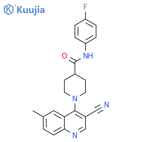 1-(3-cyano-6-methylquinolin-4-yl)-N-(4-fluorophenyl)piperidine-4-carboxamide structure