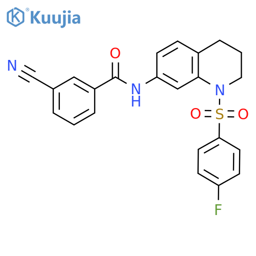 3-cyano-N-1-(4-fluorobenzenesulfonyl)-1,2,3,4-tetrahydroquinolin-7-ylbenzamide structure