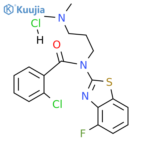 2-chloro-N-[3-(dimethylamino)propyl]-N-(4-fluoro-1,3-benzothiazol-2-yl)benzamide hydrochloride structure