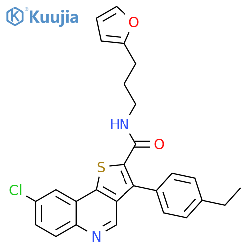 8-chloro-3-(4-ethylphenyl)-N-[3-(furan-2-yl)propyl]thieno[3,2-c]quinoline-2-carboxamide structure