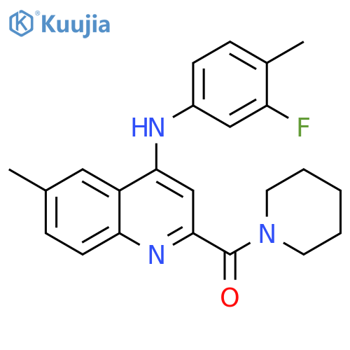 N-(3-fluoro-4-methylphenyl)-6-methyl-2-(piperidine-1-carbonyl)quinolin-4-amine structure