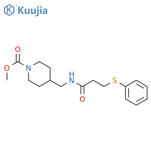 methyl 4-{3-(phenylsulfanyl)propanamidomethyl}piperidine-1-carboxylate structure