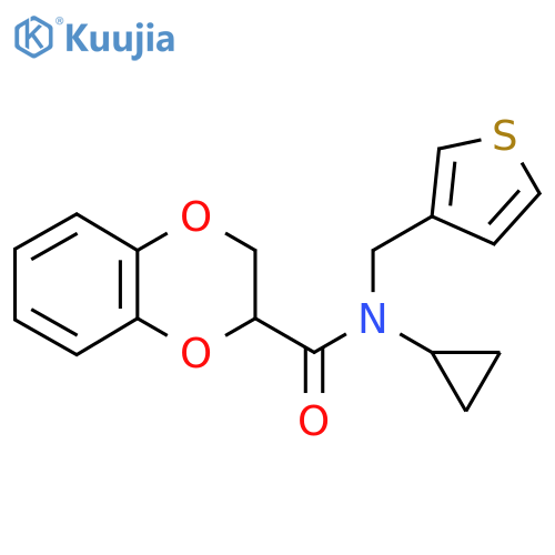N-cyclopropyl-N-(thiophen-3-yl)methyl-2,3-dihydro-1,4-benzodioxine-2-carboxamide structure