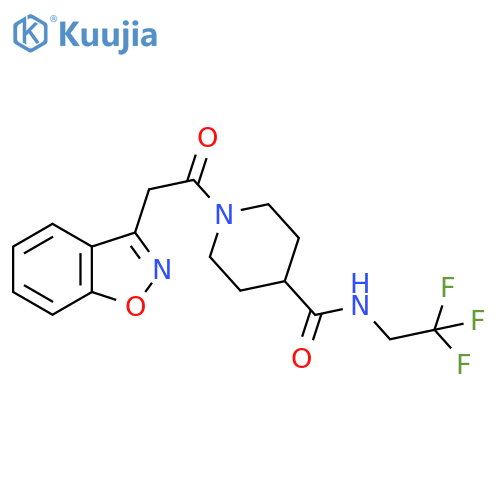 1-2-(1,2-benzoxazol-3-yl)acetyl-N-(2,2,2-trifluoroethyl)piperidine-4-carboxamide structure