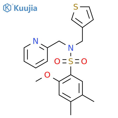 2-methoxy-4,5-dimethyl-N-(pyridin-2-yl)methyl-N-(thiophen-3-yl)methylbenzene-1-sulfonamide structure